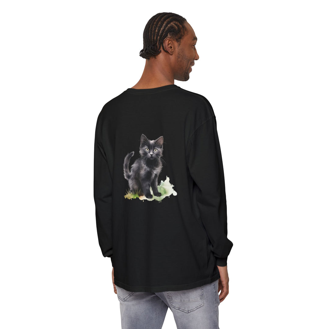 Schwarze Katze Aquarell Langarmshirt