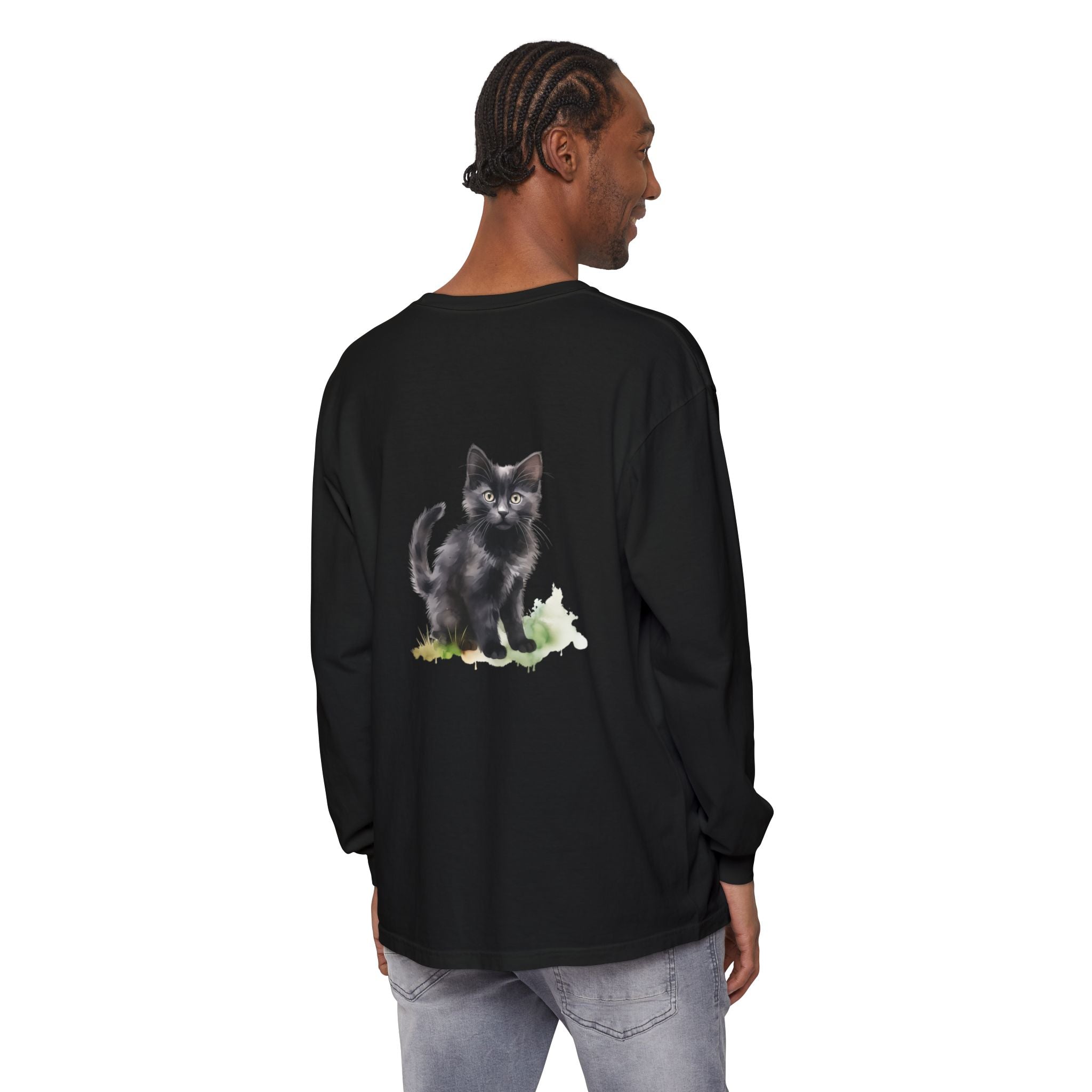 Black Cat Watercolor Long Sleeve T-Shirt