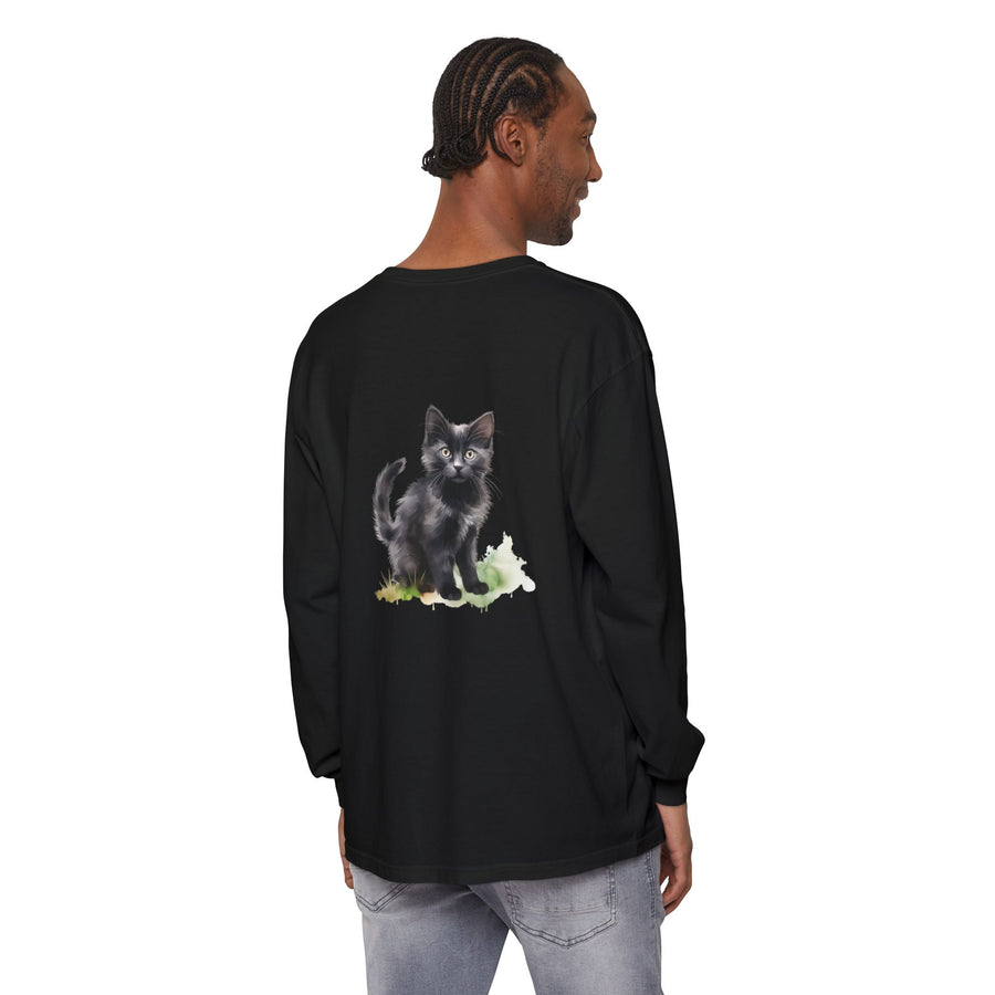 Full Sleeve Tee | Black Cat Watercolor