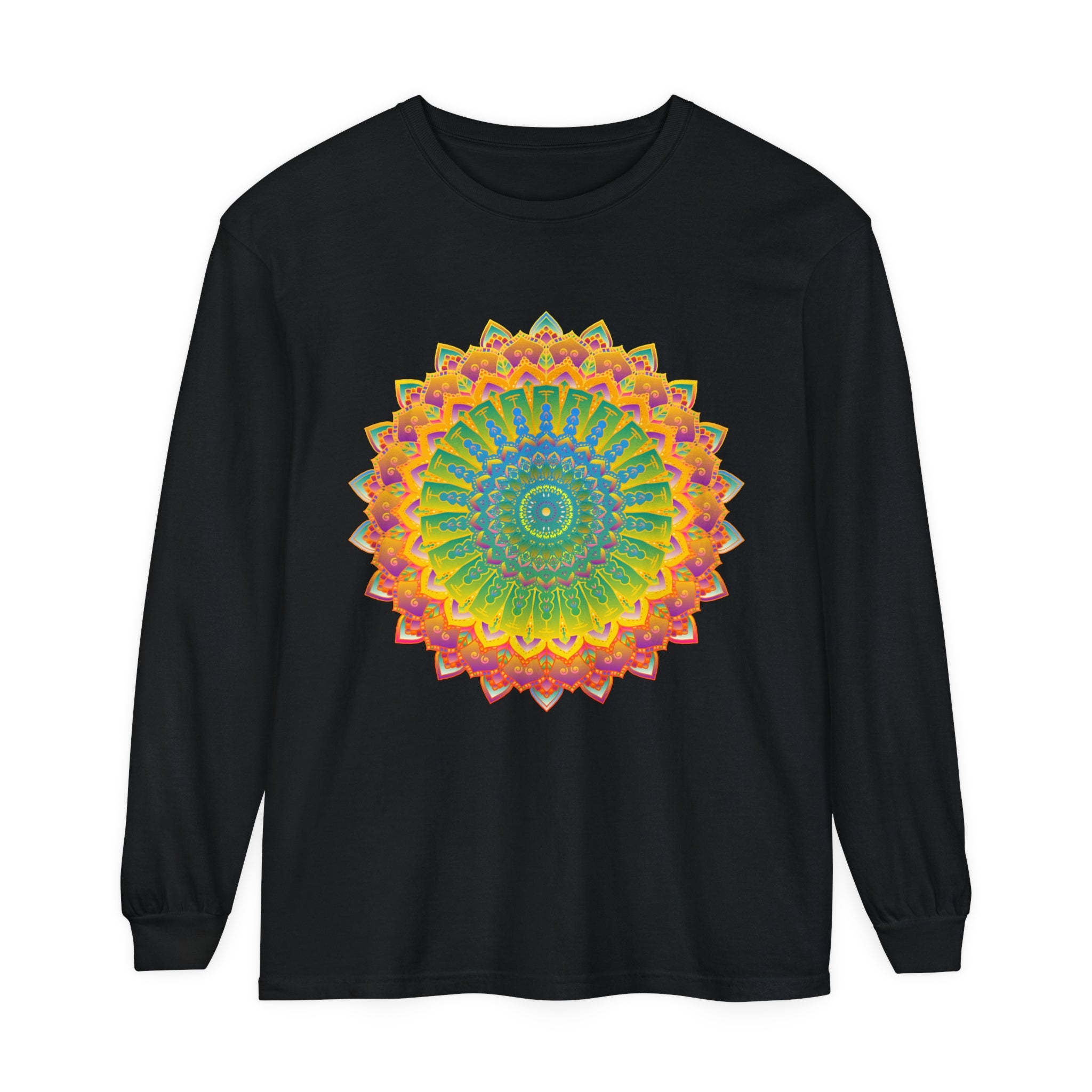 Intricate Mandala Unisex Long Sleeve T-Shirt with intricate design and vibrant colors