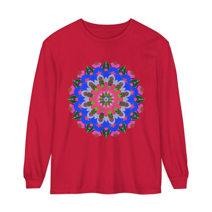 Stylish and eye-catching long sleeve t-shirt featuring a colorful mandala