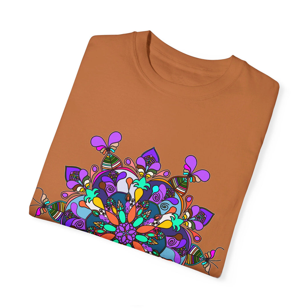 Unisex Mandala T-Shirt made from 100% Ring-Spun Cotton, hand-drawn Mandala Art, and garment-dyed for extra comfort