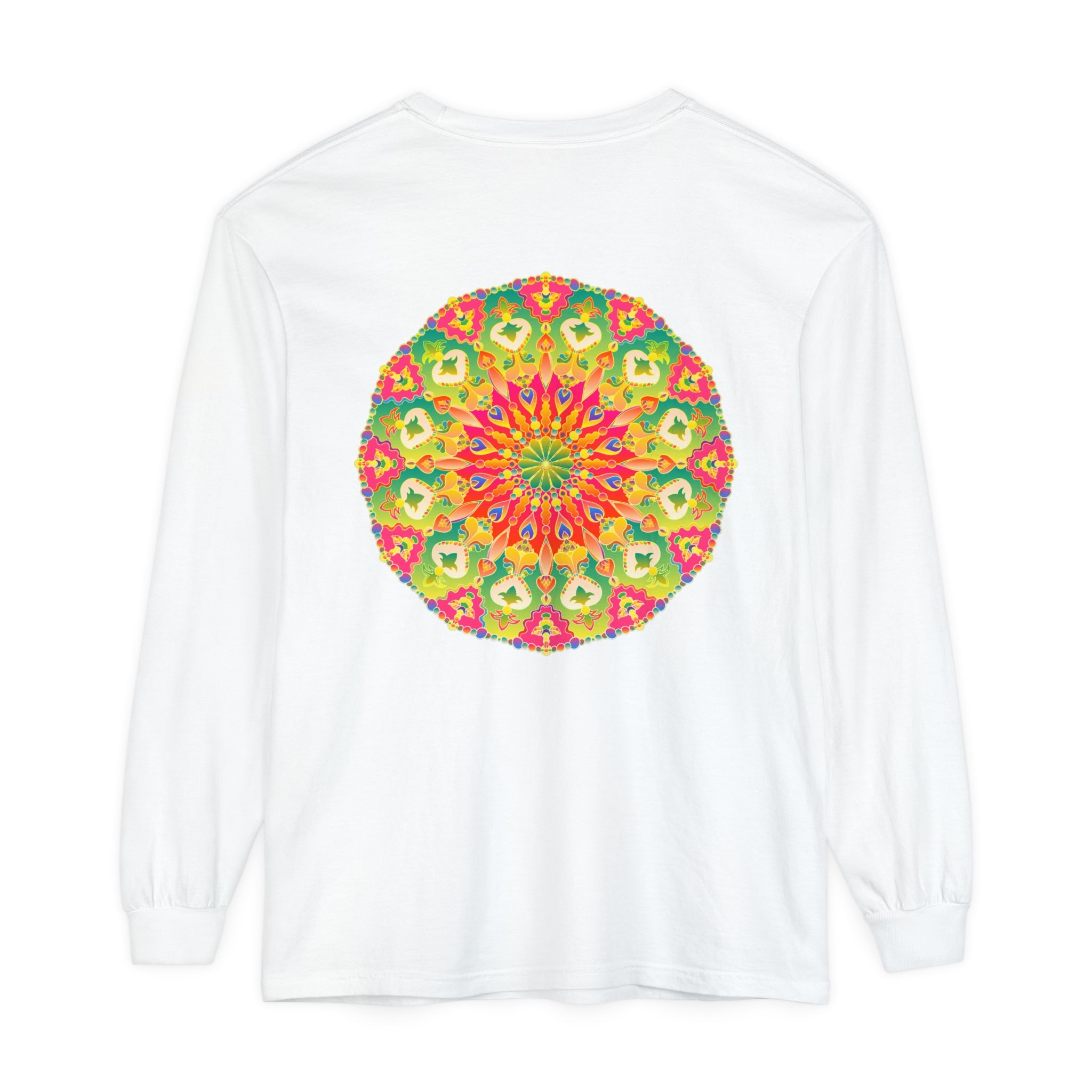 Intricate Mandala Long Sleeve T-Shirt featuring vibrant and colorful art design