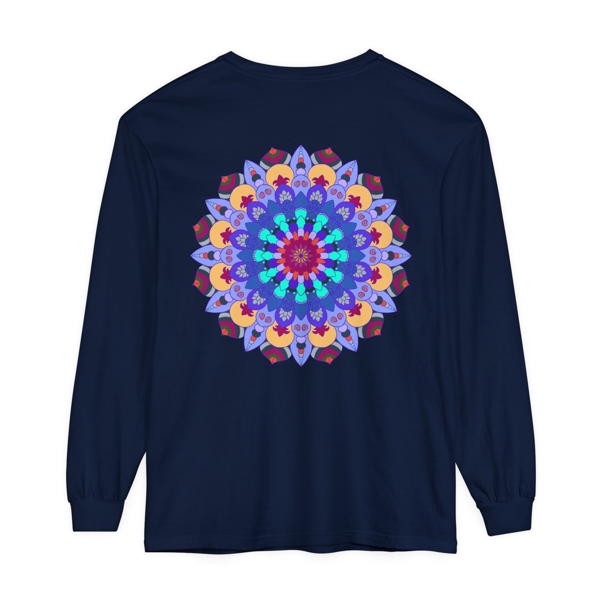 Colorful and intricate mandala design long sleeve t-shirt for a vibrant look