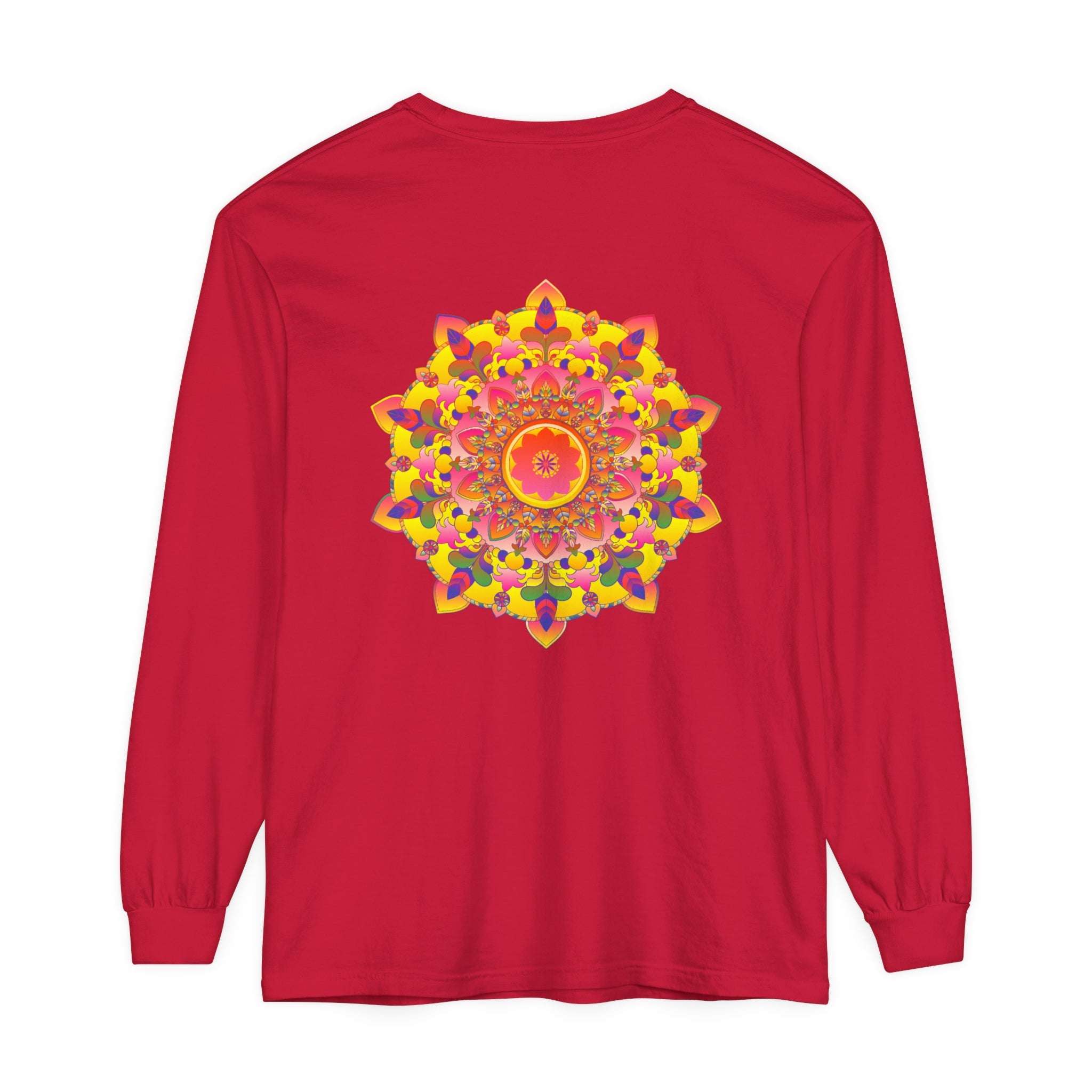 Colorful and intricate mandala design on long sleeve unisex t-shirt