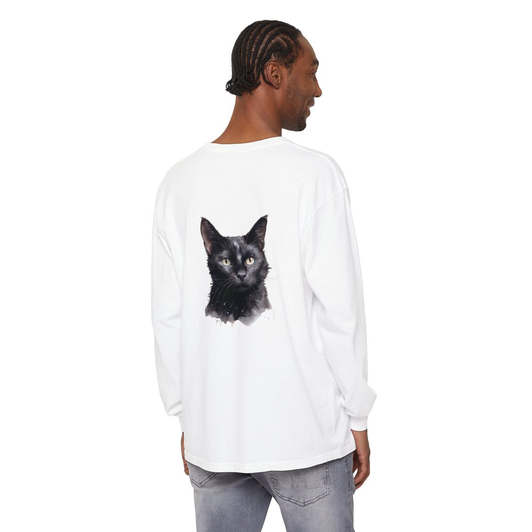 Black Cat Watercolor Unisex Long Sleeve T-Shirt with vibrant watercolor design