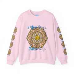 Black unisex crewneck sweatshirt with 1 Year Down, Forever to Go design