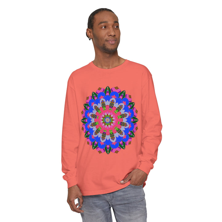 Beautiful and vibrant long sleeve t-shirt with an intricate mandala design