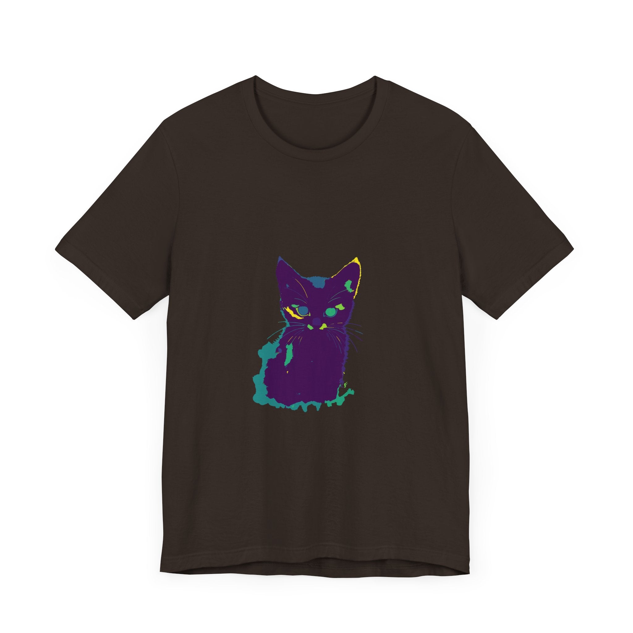 A colorful whimsical cat silhouette tee, perfect for cat lovers