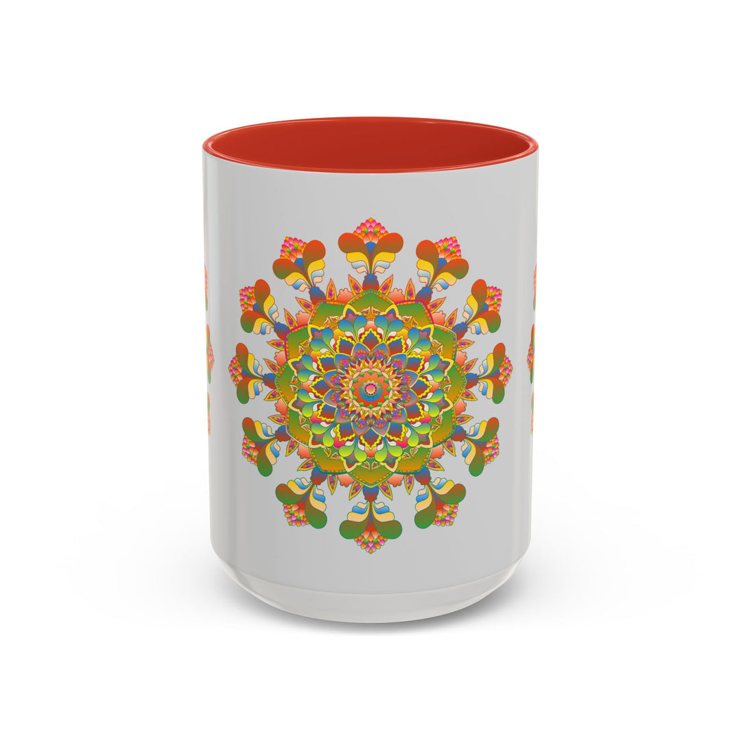 Colorful and intricate design of a mandala art mug, perfect for sipping your favorite hot beverages in style