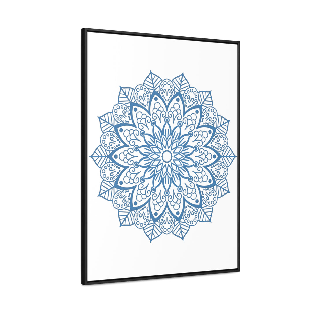 Vertical steel blue Mandala Handmade Art on gallery canvas wraps, a stunning addition to your wall decor