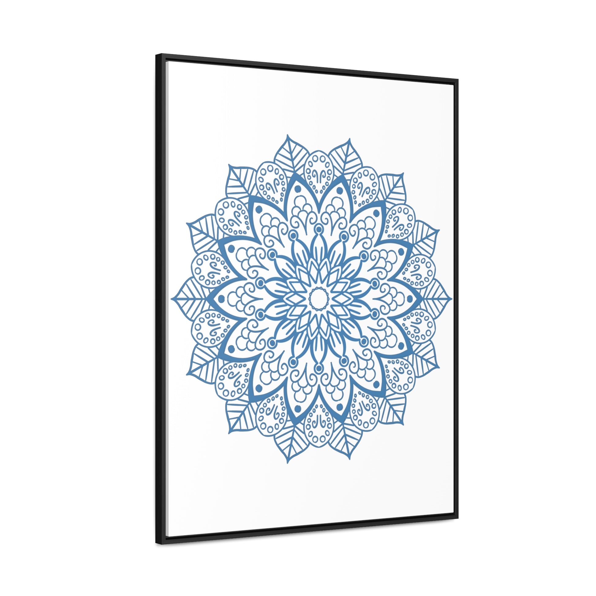 Vertical steel blue Mandala Handmade Art on gallery canvas wraps, a stunning addition to your wall decor