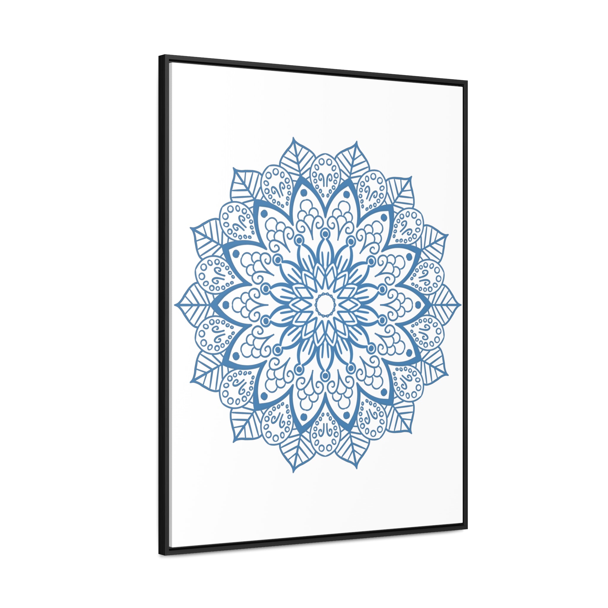 Vertical steel blue Mandala Handmade Art on gallery canvas wraps, a stunning addition to your wall decor