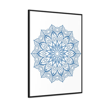 Vertical steel blue Mandala Handmade Art on gallery canvas wraps, a stunning addition to your wall decor