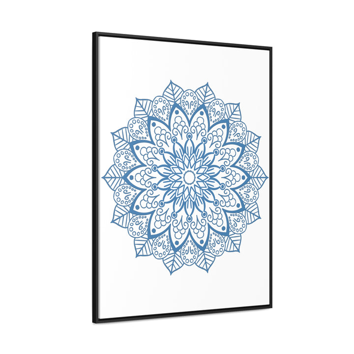 Vertical steel blue Mandala Handmade Art on gallery canvas wraps, a stunning addition to your wall decor