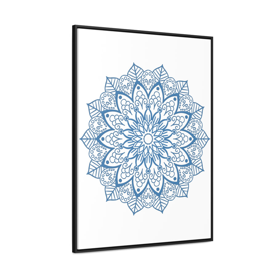 Vertical steel blue Mandala Handmade Art on gallery canvas wraps, a stunning addition to your wall decor