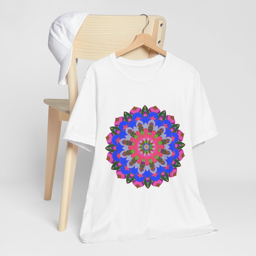 Vibrant and intricate mandala geometric design on a colorful t-shirt