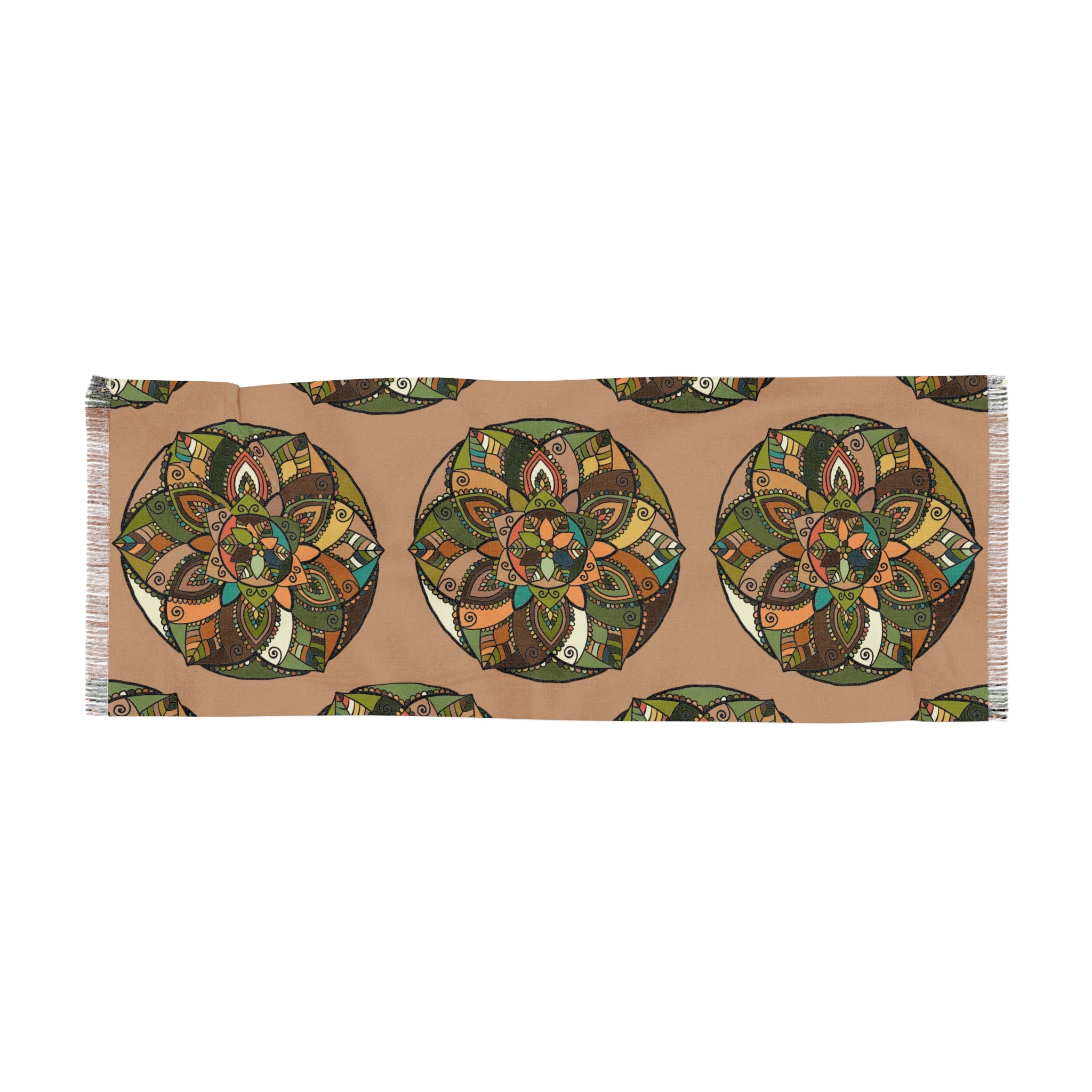 Mandala Floral Light Scarf — Earthy Tones Heart Pattern
