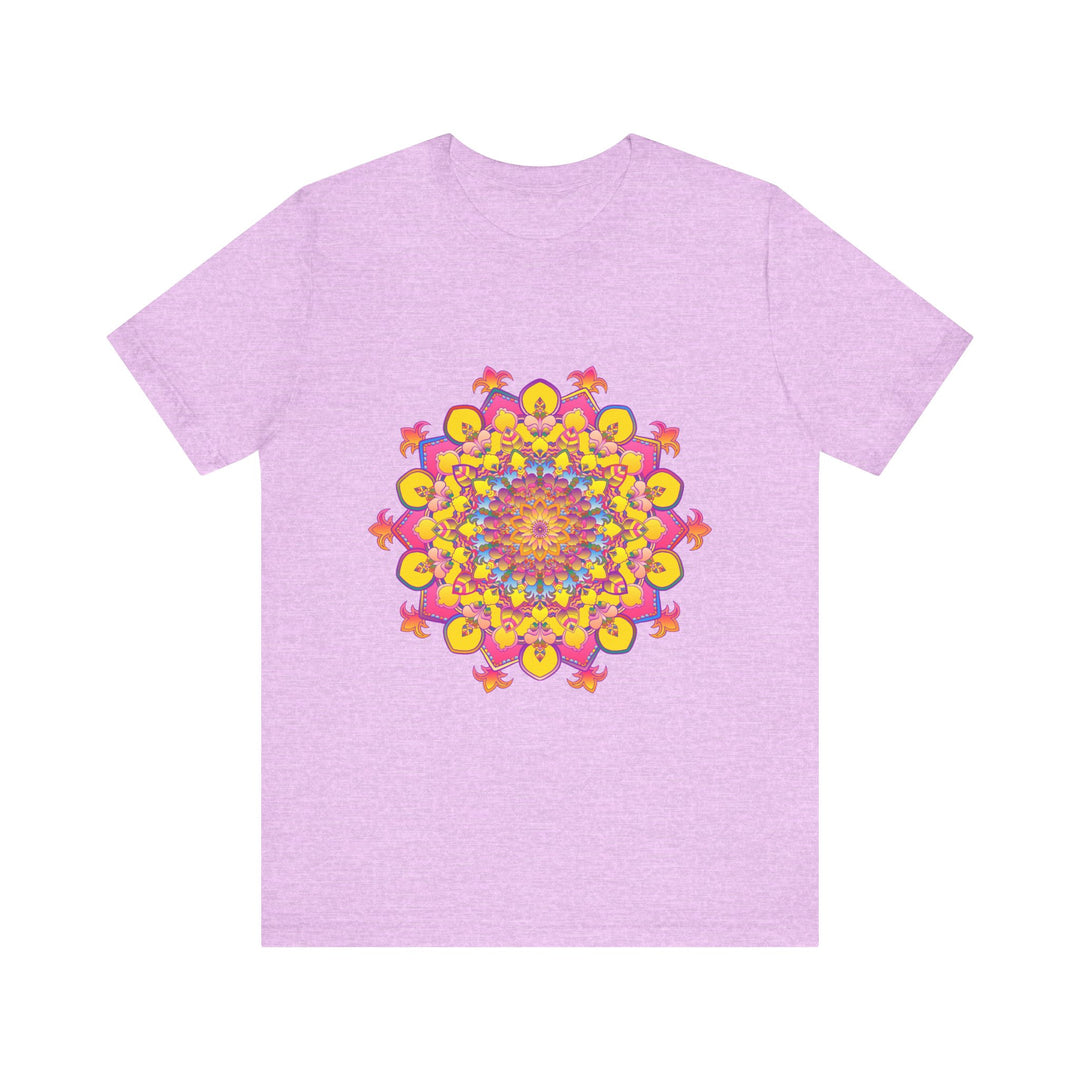 Vibrant floral mandala tee in beautiful shades of red, pink, orange, and yellow, perfect for adding a pop of color to your wardrobe