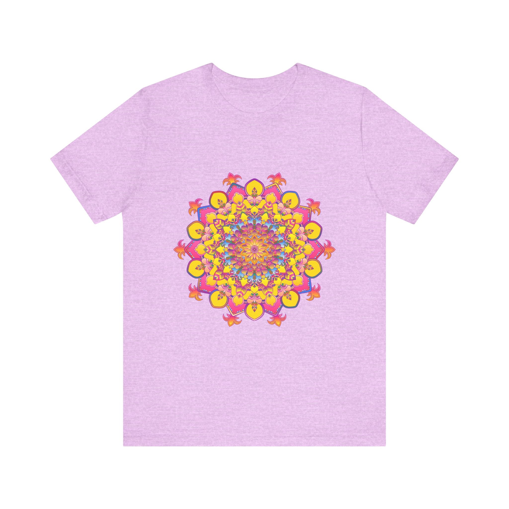Vibrant floral mandala tee in beautiful shades of red, pink, orange, and yellow, perfect for adding a pop of color to your wardrobe