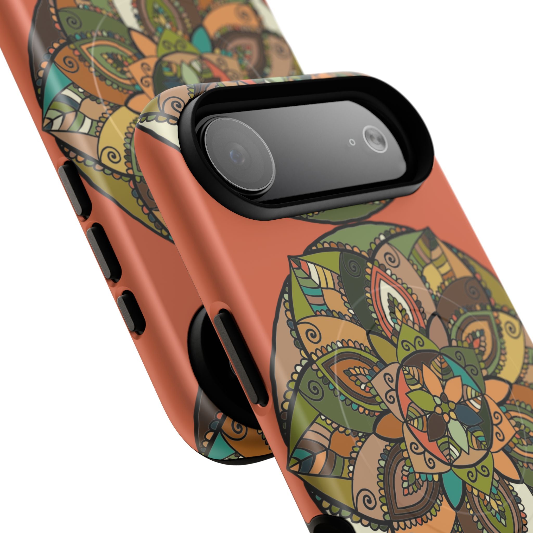 Mandala Floral Tough Magnetic Phone Case — Boho Earth-Tone Protective Cover