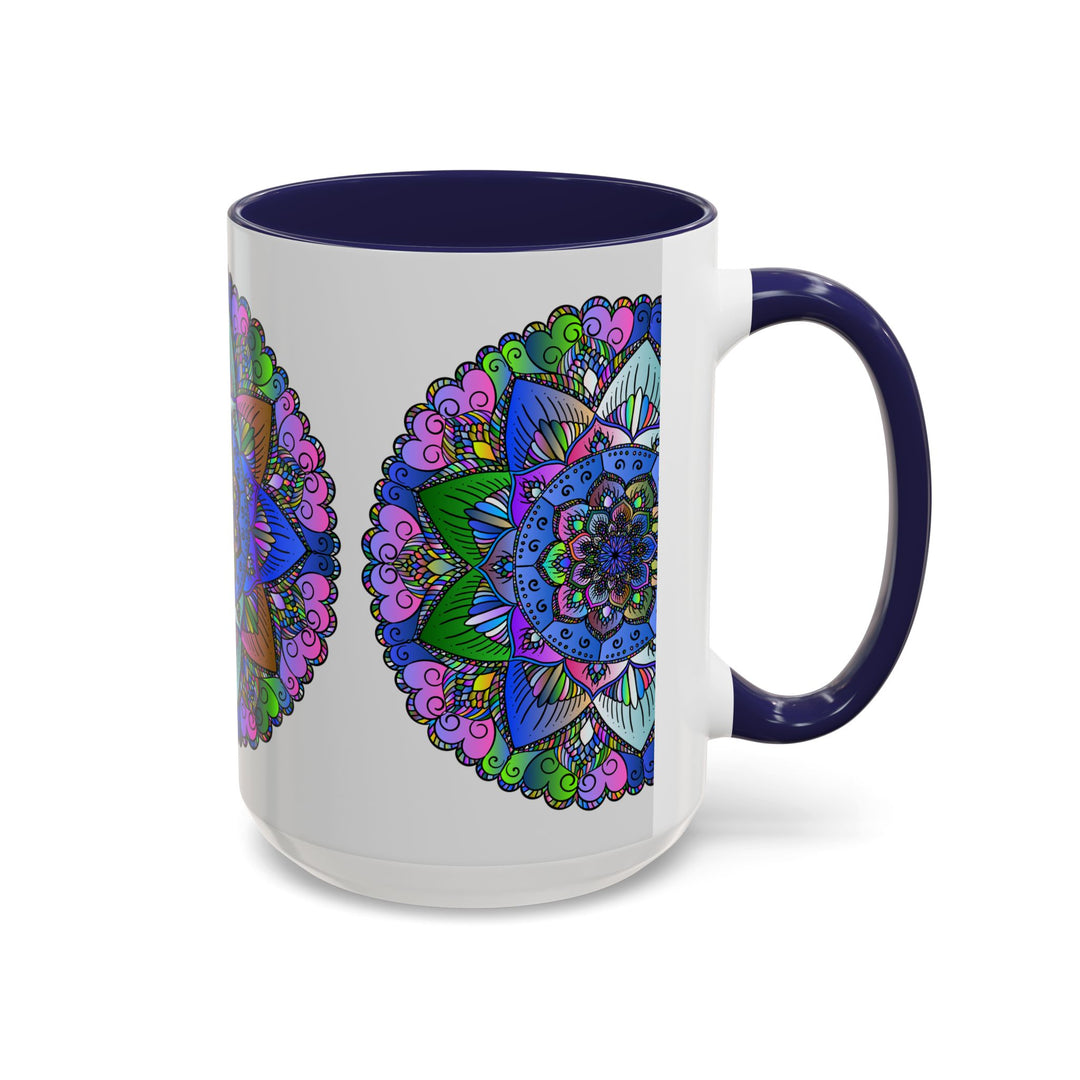 Colorful and peaceful mandala mug with intricate art and vibrant colors