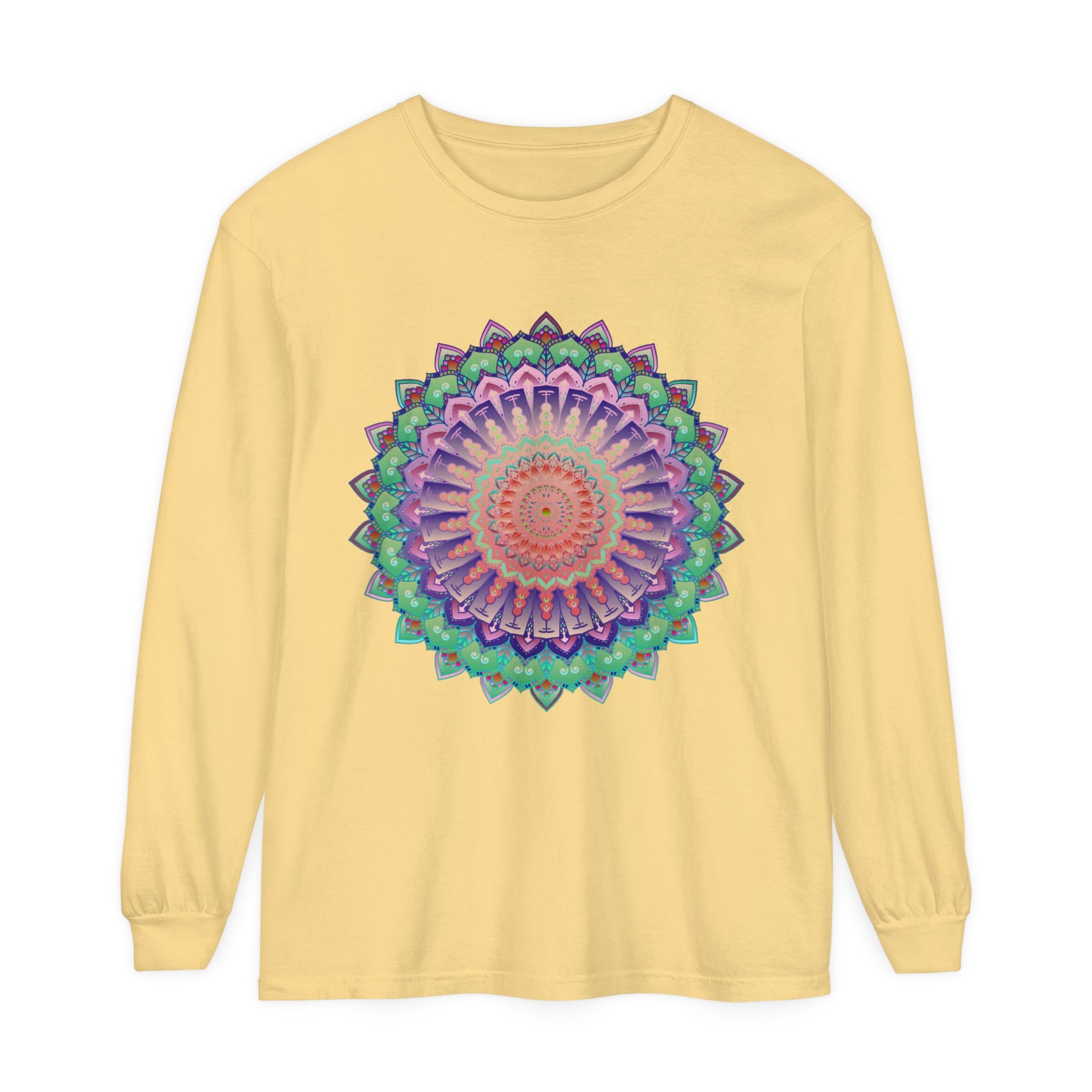 Colorful and intricate mandala design long sleeve t-shirt for both men and women