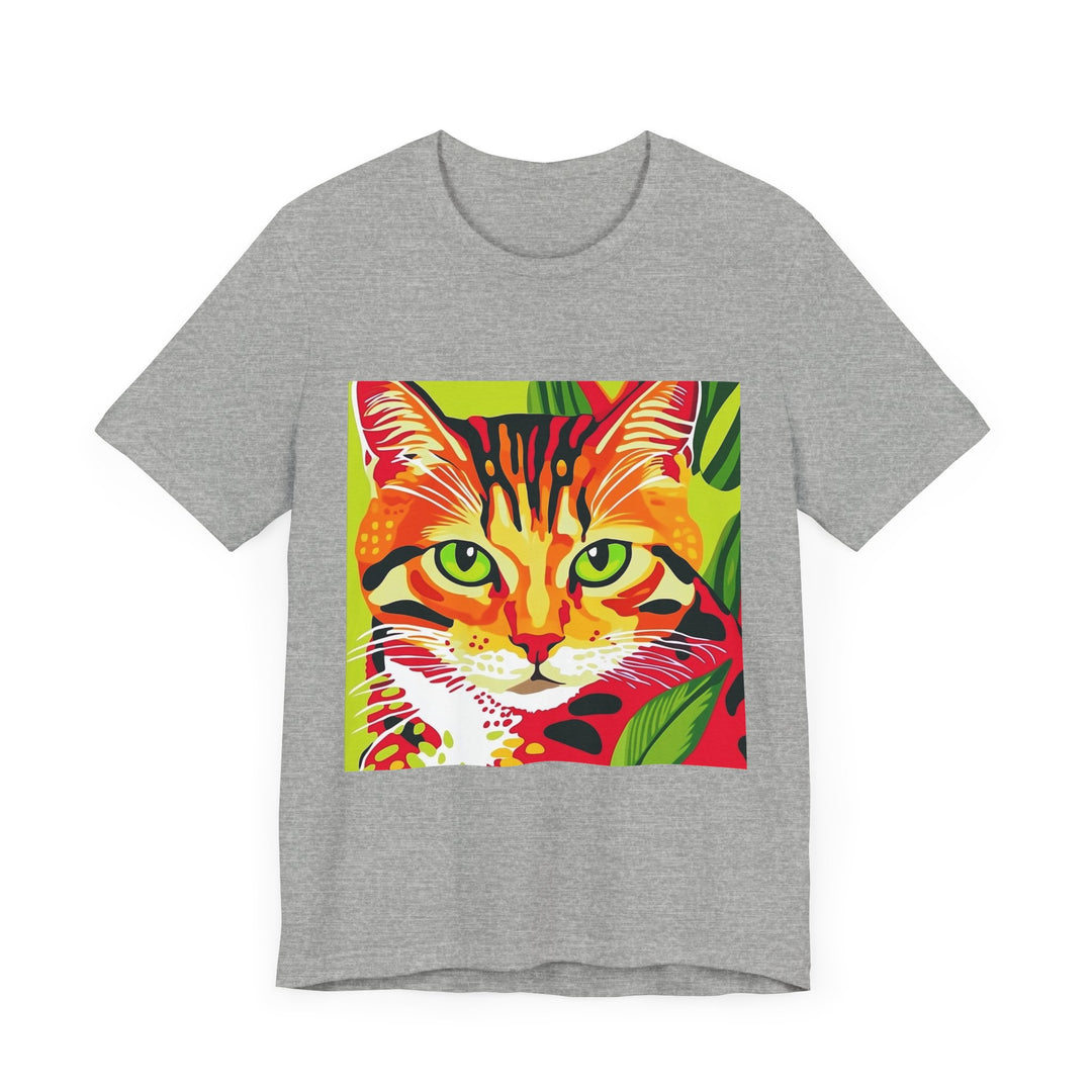 White short sleeve tee with a striped cat design, perfect for casual wear