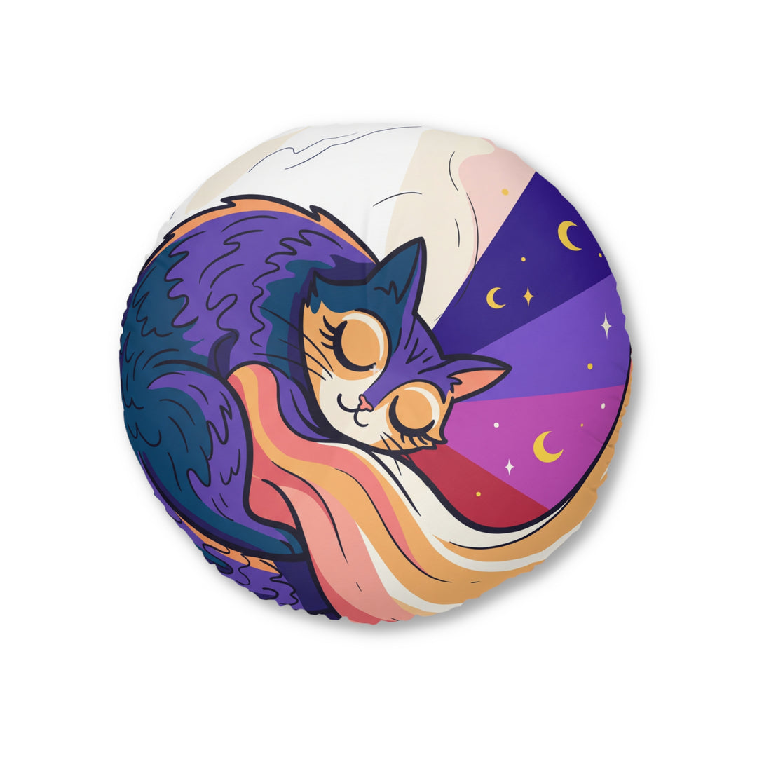 Surreal Cozy Cat Floor Pillow — Dreamy Round Cushion