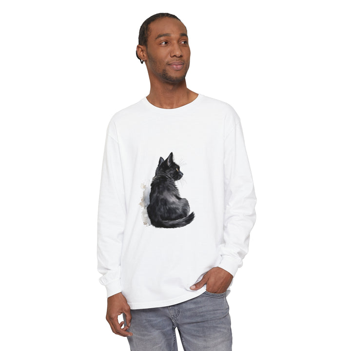 Black cat watercolor long sleeve t-shirt, unisex fit, perfect for animal lovers