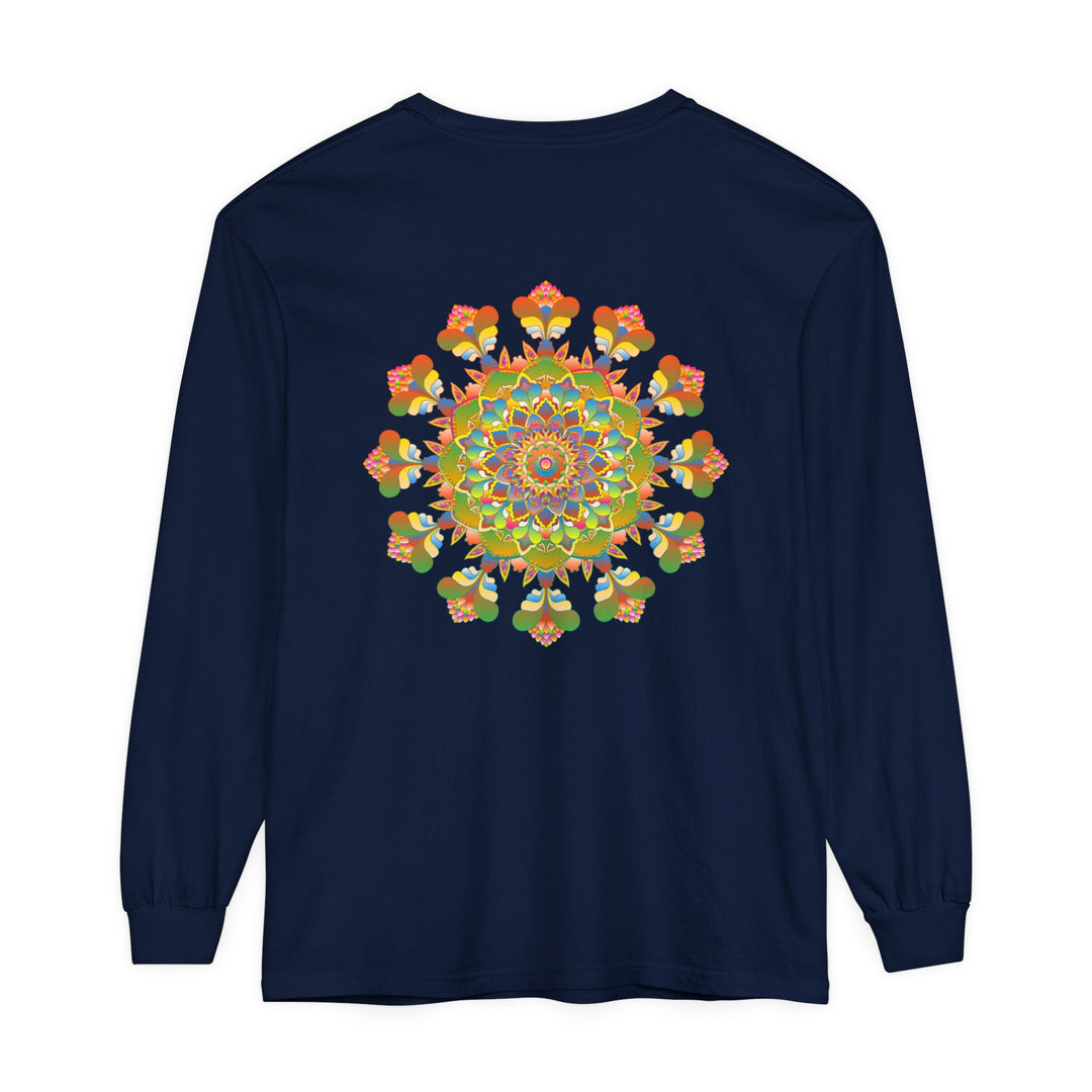 Vibrant and colorful mandala long sleeve t-shirt with intricate and eye-catching art design