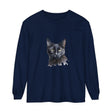 A watercolor illustration of a mystical black cat on a long sleeve t-shirt