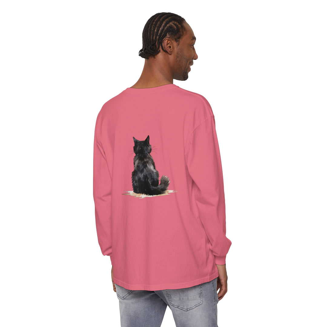 Black Cat Watercolor Unisex Long Sleeve T-Shirt with vibrant feline design