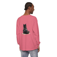 Black Cat Watercolor Unisex Long Sleeve T-Shirt with vibrant feline design