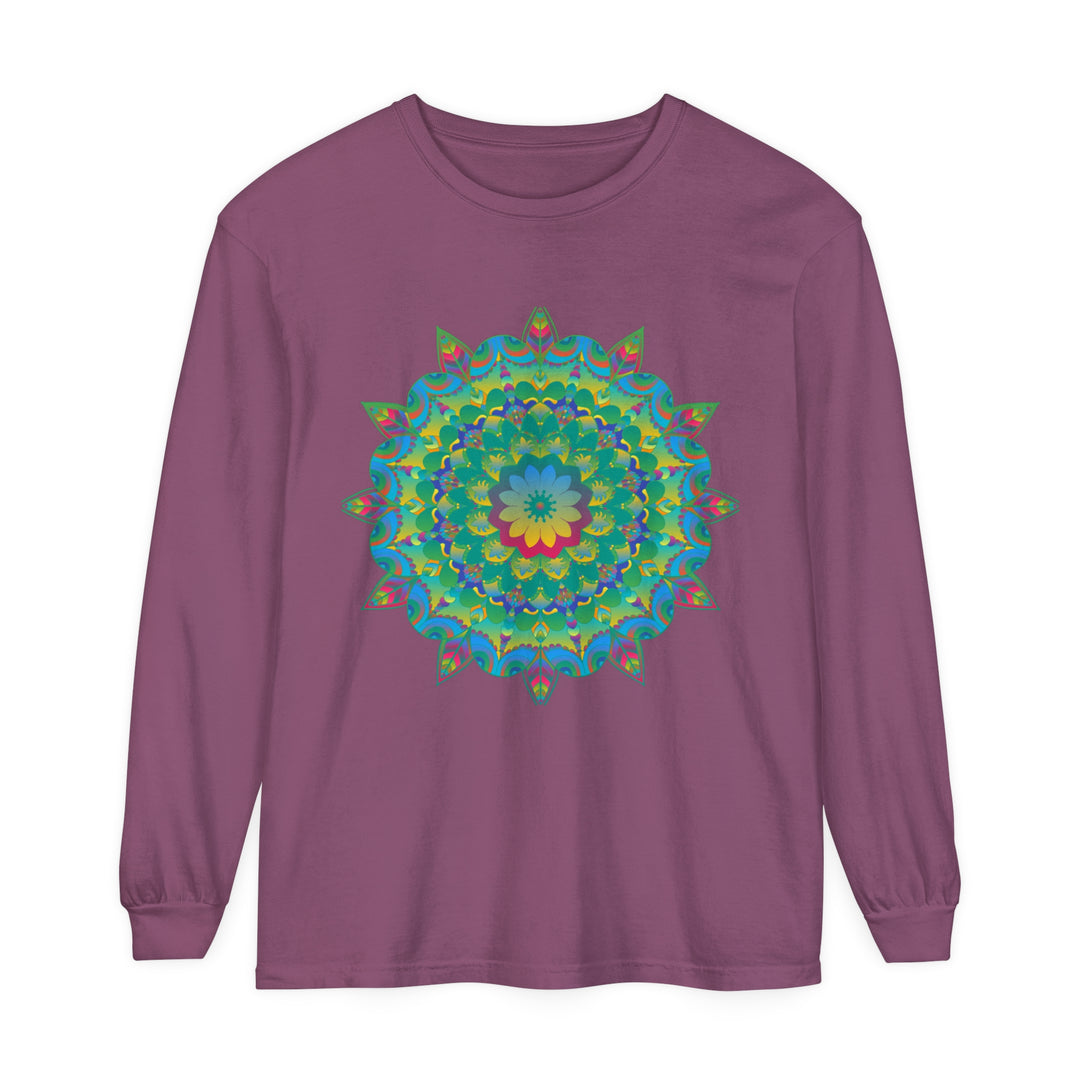 Colorful and intricate Psychedelic Mandala Long Sleeve T-Shirt with vibrant design