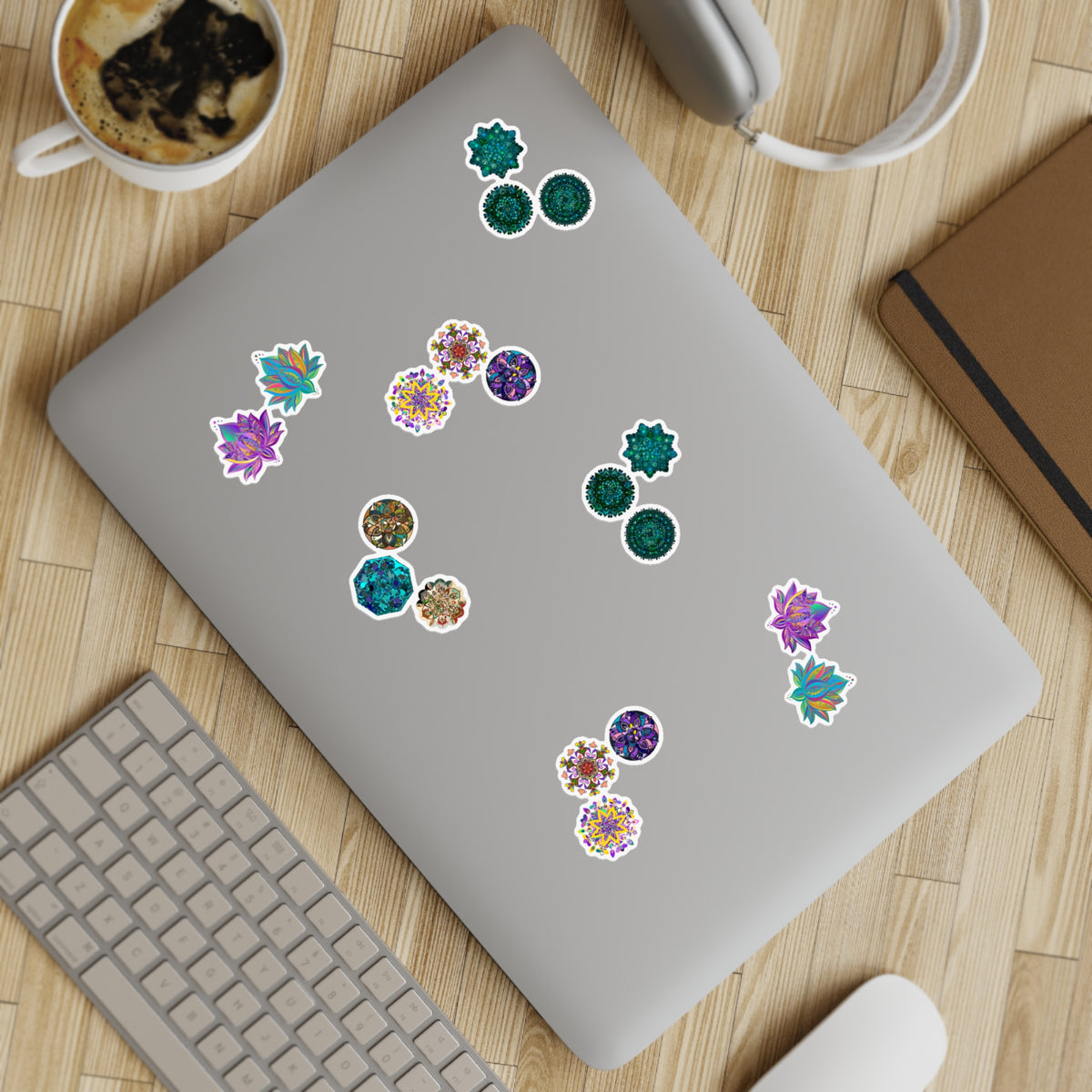 Holographic Mandala Lotus Sticker Sheet — 5-Pack Decorative Window & Journal Decals