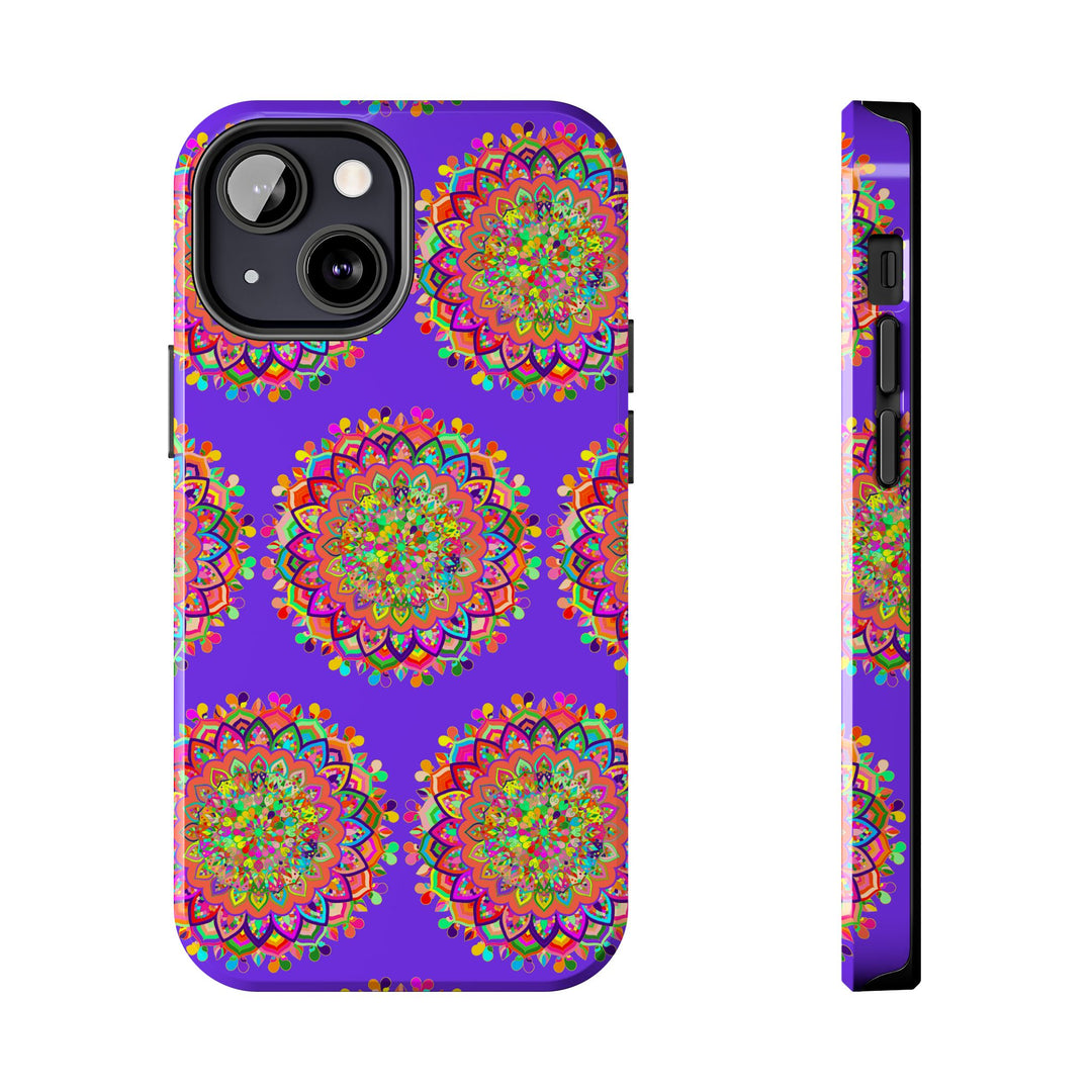 Hand drawn small purple mandala art phone case designed for iPhone X and XS, featuring intricate and detailed geometric pattern