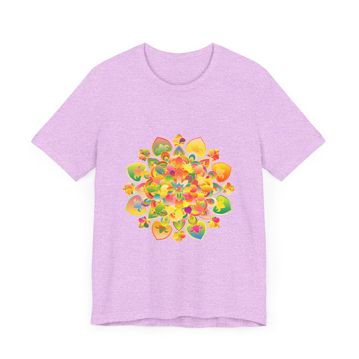 Colorful psychedelic mandala design tee shirt with vibrant and trippy patterns