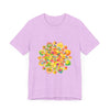 Colorful psychedelic mandala design tee shirt with vibrant and trippy patterns