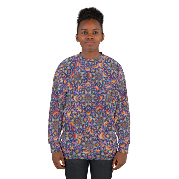 Kaleidoscope Floral Pattern All-Over Print Sweatshirt