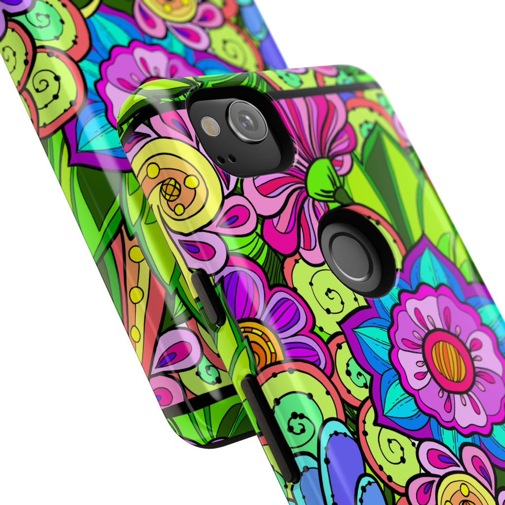 Floral Fantasy iPhone and Google Pixel Case in Bright Green Palette