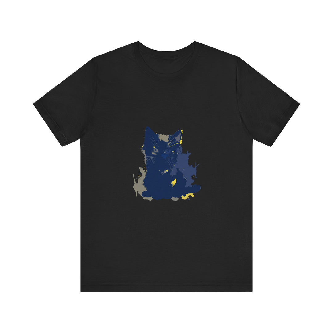 Midnight Blue Cat Mystery T-Shirt featuring a playful feline design