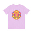 A colorful mandala design on a t-shirt promoting peace and harmony