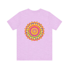 A colorful mandala design on a t-shirt promoting peace and harmony