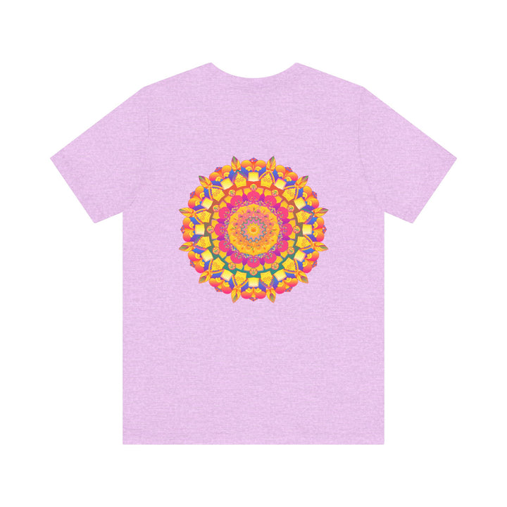 A colorful mandala design on a t-shirt promoting peace and harmony