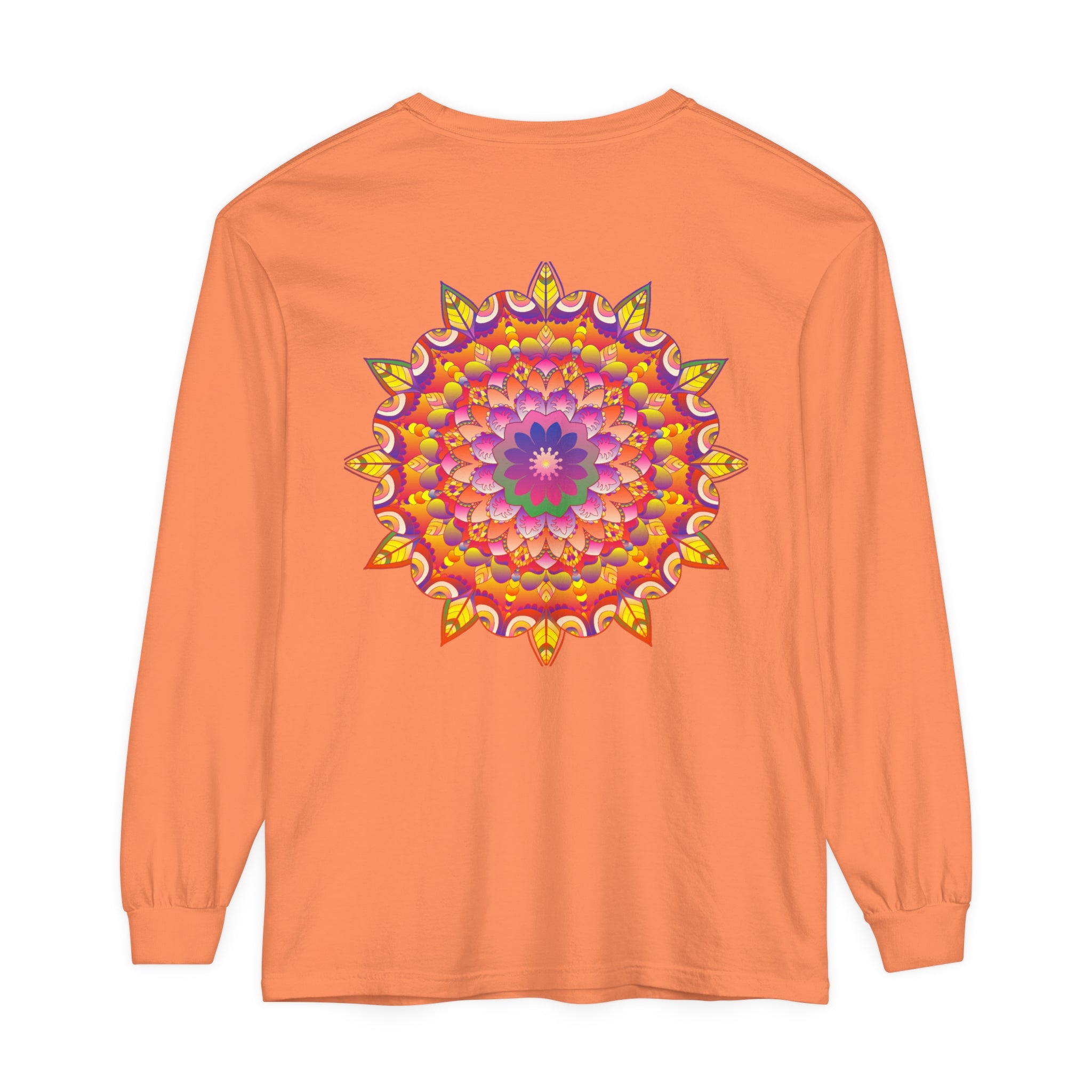 A vibrant and colorful mandala design unisex long sleeve t-shirt