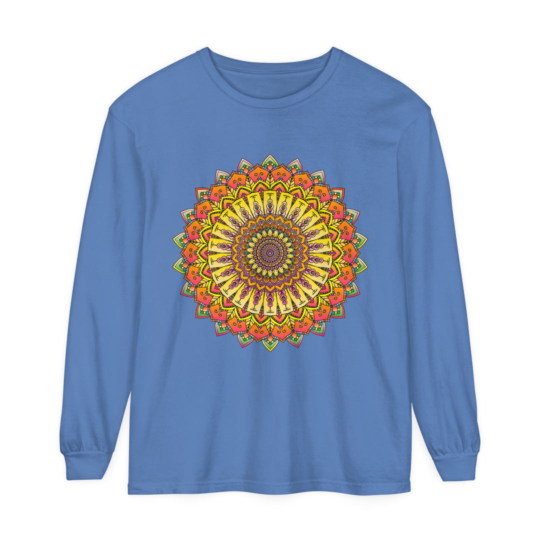 A detailed and stylish Unisex Long Sleeve T-Shirt featuring an intricate mandala design