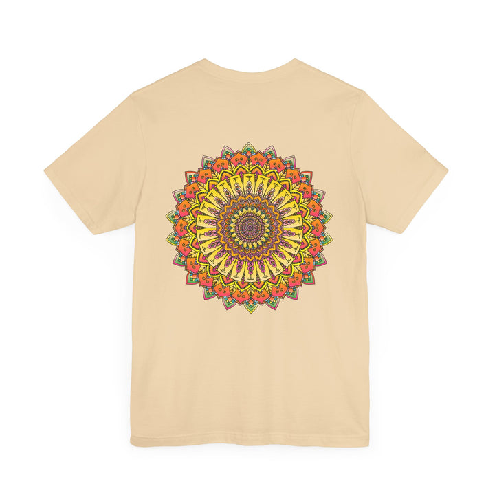 Beautiful and colorful Vibrant Mandala Tee featuring the words 'Peace & Harmony' for a calming and peaceful fashion statement