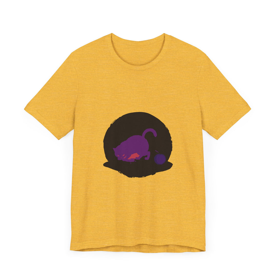 Black Cat Mystery T-Shirt with Enigmatic Black Cat and Halloween Pumpkin