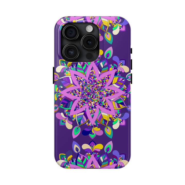 Hand drawn purple Mandala Art iPhone X/XS phone case featuring intricate and detailed design